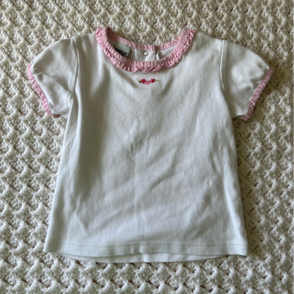 Vintage Oshkosh white and pink shirt with floral embroidery